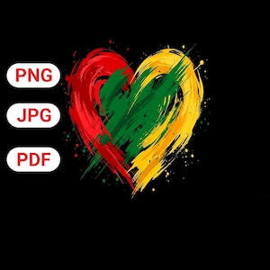 Pan African Heart, png, juniteenth Melanin Pride, penseelstreekontwerp (digitale download)