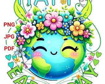 Earth Day PNG, Planet with Flowers, Sublimation Design (Digital Download