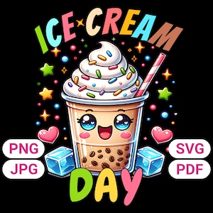 Camiseta gráfica kawaii &quot;IceCreamDay&quot;, un adorable pastel con chispas y chocolate, ideal como postre de verano para los amantes del helado, un dulce regalo.