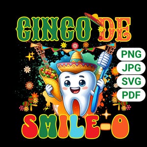Cinco De Smile-O PNG, chemise dent drôle, cadeau de dentiste mignon Cinco De Mayo, chemise drôle de dent Fiesta, brosse à dents tacos sombrero enfants t-shirt dentaire