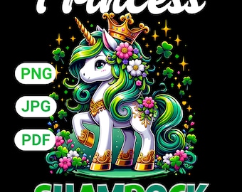 Prinzessin Shamrock Einhorn, St Patricks Day Design (PNG, PDF, JPG)