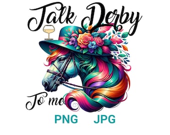 Talk Derby To Me PNG: 花柄の帽子をかぶった馬（デジタルダウンロード）