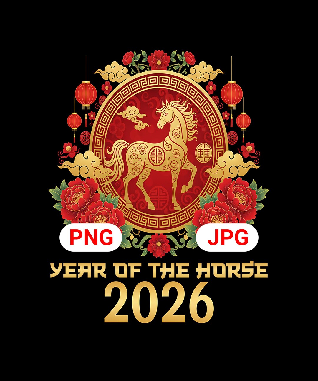 Year of the Horse 2026 PNG, Chinese New Year Zodiac Horse Art Tee ...