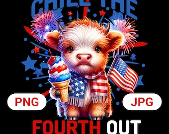 Patriotic Cow 4th of July PNG: Funny Red White and Blue Tee (Digital Download