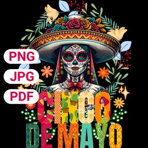 Cinco de Mayo Sugar Skull Art, Floral Sombrero La Catrina (digitale download)