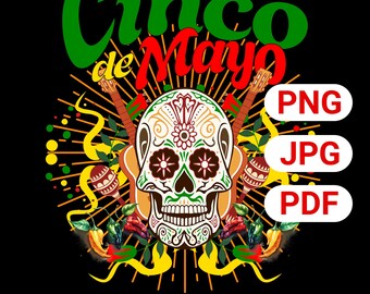 Cinco de Mayo-schedel, png-bestand, feestelijke cactus sombrero fiesta-sublimatie (digitale download)