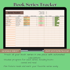 Book Series Tracker | Reading Tracker | Editable Google Sheets Template | Digital Bookshelf for Reading Goals & Book Lovers