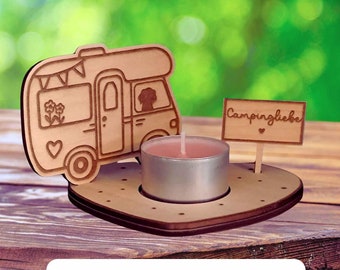 LASER FILE CAMPING TEALIGHT, Svg Camper Motorhome Caravan, Tealight Holder, incl. Commercial License, Digital File Camping Bus Insert