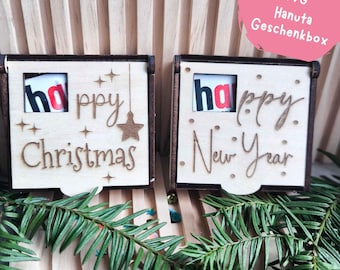 Set di file laser SVG, scatola regalo Hanuta, Natale, Capodanno, Capodanno, scatola di caramelle, idea regalo di Buon Natale e Felice Anno Nuovo laser