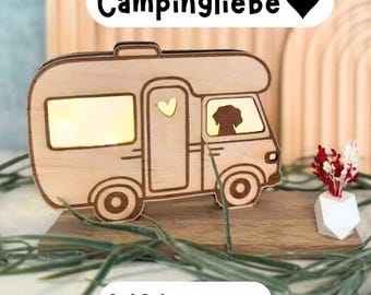 LASER FILE CAMPING Camper met verlichting, Laser File Camper, Camping Love, Hond Vakantie Feeërieke Lichten Ballon Licht Commerciële Licentie Lasercut