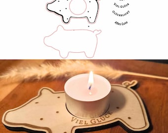 LASER FILE Lucky Pig New Year's Eve incl. commercial license, SVG tealight holder luck, laser-cut New Year, lucky charm, laser file New Year
