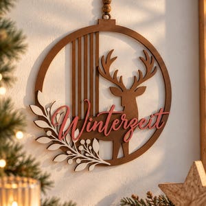 3D Druckdatei Hirsch Türkranz Winterzeit – Weihnachtsdeko STL 3MF | moderner Winter Loop, Streifen, Paneel, Lizenz