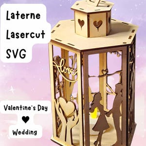 SVG LASER FILE LANTERN Mariage de la Saint-Valentin, Lanterne en bois, Maman Soeur Petite amie Love Heart Bird, Fichier numérique Lasercut, Licence commerciale