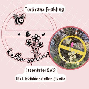 SVG laserfil vårdörrkrans, loopblomma laserfil blomkrans, torkade blommor, bin vår påsk vildblommor, inkl. kommersiell licens