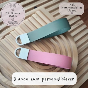 Puede incluir: Dos llaveros de muñeca con herrajes de metal gris claro texturizado. Una correa es de color verde salvia y la otra es de color rosa empolvado. La imagen incluye el texto SOFORT 3D Druck Datei DOWNLOAD, incl. kommerzieller Lizenz y Blanco zum personalisieren.