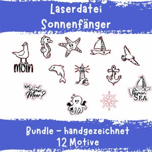 Pacchetto di file laser acchiappasole pendente marittimo | Decorazione per finestra con barca, gabbiano, ancora Moin, mare del Nord, mar Baltico | Ciondolo in legno fai da te file SVG business