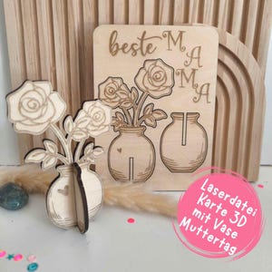 Laserdatei 3D Karte zum rausdrücken, Muttertag, SVG Karte mit Vase, Lasercut Karte mit Blumen für Mama