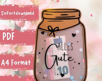 Schüttelkarte Druckvorlage Marmeladenglas PDF Geldgeschenk, Geschenkidee Affirmation, Motivation, Bastelidee Geschenkidee Sofortausdruck