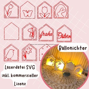 FILE LASER SVG PALLONCINO LUCE, inclusa licenza commerciale, luci laser per palloncini pasquali primaverili, tulipano, ciondolo coniglio, souvenir, regalo