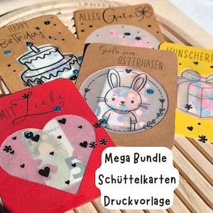 Paquete de 5 plantillas para imprimir tarjetas Shaker, dinero, regalo, manualidades, cumpleaños, Pascua, cumple deseos, todo lo mejor, plantilla de tarjeta, idea de manualidades para imprimir