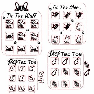 LASERDATEI SVG 4er Set Tic Tac Toe inkl. gewerblicher Lizenz, Katzen Spiel, Lasercut Hunde, Laserdatei Erwachsene Gewerbelizenz