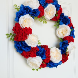 Patriotic Wreath Red White and Blue Floral 4th of July Front Door Decor Memorial Day Wreath American Flag Wreath Summer Porch Decor USA