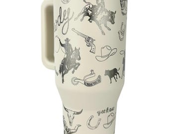 Jarra de agua Rodeo de 32 oz/40 oz, ideal como regalo para un viajero con grabado de vaquero, jarra de agua personalizada con nombre grabado para regalar o para una boda, ideal para amantes del oeste.