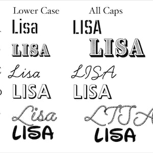 Puede incluir: Un fondo blanco muestra varios estilos de texto del nombre "Lisa". El texto se presenta tanto en min&uacute;sculas como en may&uacute;sculas, con diferentes fuentes y dise&ntilde;os. Algunos estilos son en negrita, con contorno o decorativos.