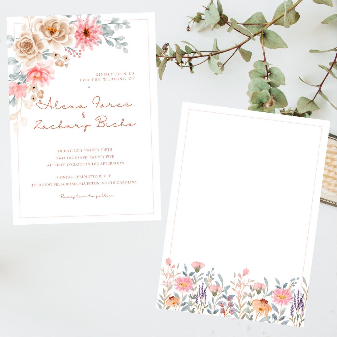 Spring Invitations Bloom Spring Floral Wedding Invitation | Pink, Flowers, Spring, Bright - Etsy