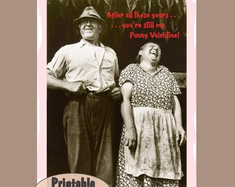 Funny Valentine — Printable 5&quot;x7&quot; Card with 1940 Photo — My Funny Valentine — Older Couple Laughing — Valentine Greeting Card