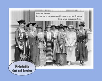 Women&#39;s Rights — Printable 5&quot;x7&quot; Notecard with Vintage photo of 1919 Suffragettes — Greeting Card — Encourages Female Empowerment