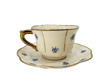 vintage Leneige blue floral Demitasse Tea Cup and Saucer set shabby cottage