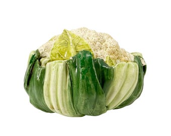 vintage green & white Head of Cauliflower art ceramic pottery home decor display