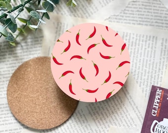 Spicy Romance Coaster: MDF Pink Coaster with Cork Base