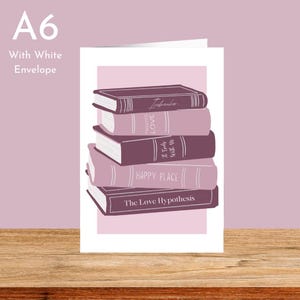 Carte rose livres d'amour - A6 - Enveloppe inc. - Carte vierge - Carte d'anniversaire pour les lecteurs - Colleen Hoover - Emily Henry - Carte de voeux romantique
