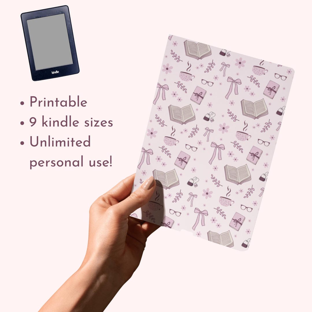 PRINTABLE Pink Bookish Patterned Kindle Insert - 9 SIZES - Bookish Gift ...