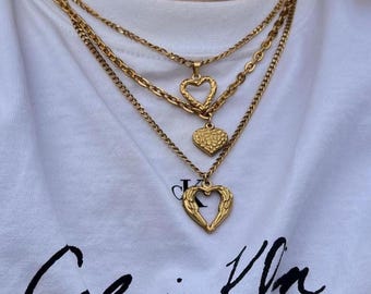Layered Heart Necklace Set of 3 – Gold Plated Stainless Steel