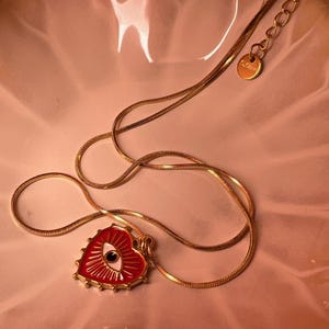 Red Colored Evil Eye Gold Heart Shaped Stainless Steel Heart Necklace - The Red Eye Heart Necklace