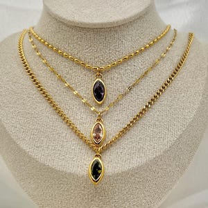 Marquise Pendant Necklace with Colorful Gemstones Customizable Personalized Chains