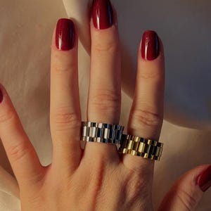 Gold Plated Stainless Steel Watch Band Ring - The Bold Link Statement Ring