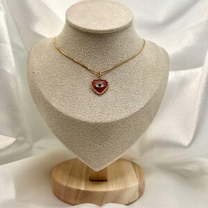 Red Evil Eye Heart Necklace – Gold Plated Stainless Steel Snake Chain with Heart-Shaped Pendant image 2
