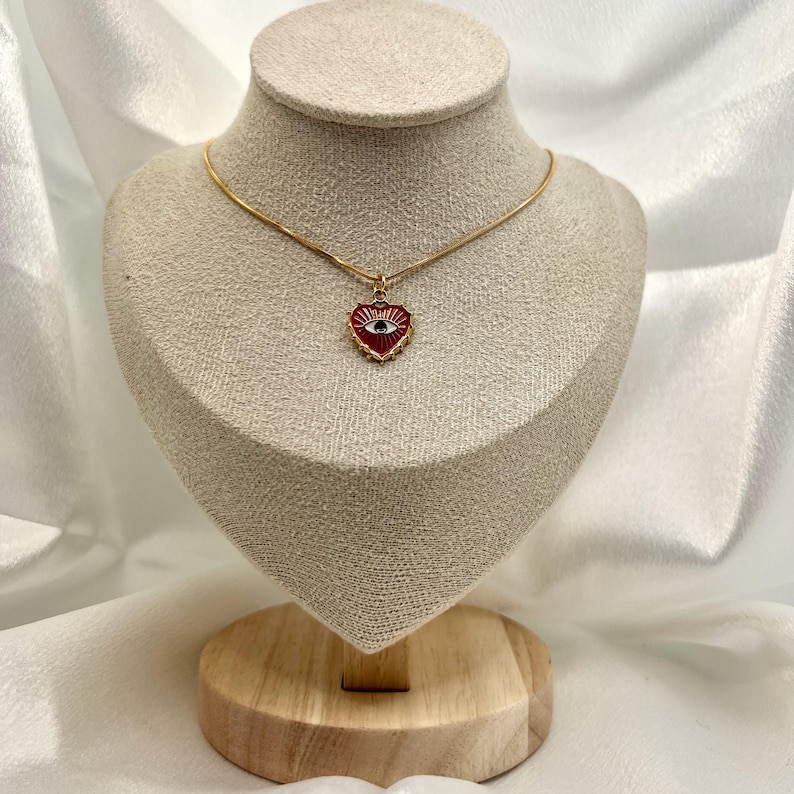 Red Evil Eye Heart Necklace – Gold Plated Stainless Steel Snake Chain with Heart-Shaped Pendant image 2