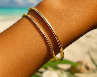 18K Gold Plated Dainty Bangle For Women Bracelet, Tarnish-Resistant, Waterproof Minimalist Stainless Steel Jewelry, Stackable Gold Bracelet