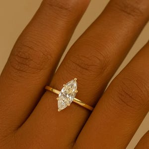 VVS1 Marquise Moissanit Damenring - Zierlicher Ring, S925 Sterling Silber, Farbe D Marquise-Schliff, Verlobung oder Versprechen, Geschenk für Sie
