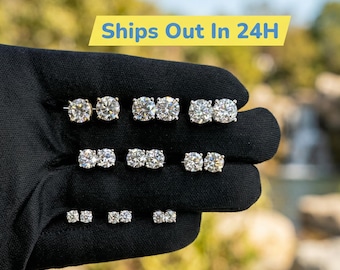 Moissanite Stud Earrings in 925 Silver or Yellow Gold, Push Back Earrings 0.2-4 CTW, for Women & Men, Anniversary Gift