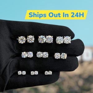 Moissanit örhängen i 925 silver eller gult guld, Push Back örhängen 0,2-4 CTW, för kvinnor och män