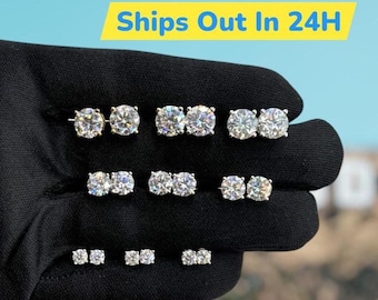 Moissanite Stud Earrings in 925 Silver or Yellow Gold, Push Back Earrings 0.2-4 CTW, for Women & Men