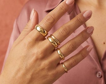 Anelli impilabili da donna – Set di anelli impilabili in titanio placcato oro 18 carati, gioielli delicati e minimalisti