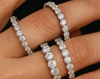 VVS1 Moissanite Eternity Ring Wedding Band 1.7-4MM 925 Sterling Silver VVS Moissanite Eternity Diamond Ring Passes Testers