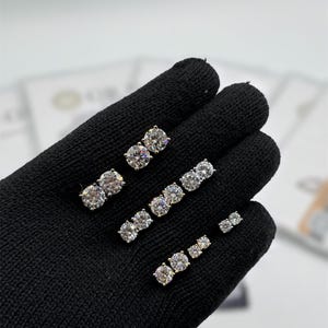 Real VVS1 Moissanite Stud Earrings in 925 Silver or Yellow Gold, Push Back Earrings 0.2-4 CTW, 3-8mm for Women & Men